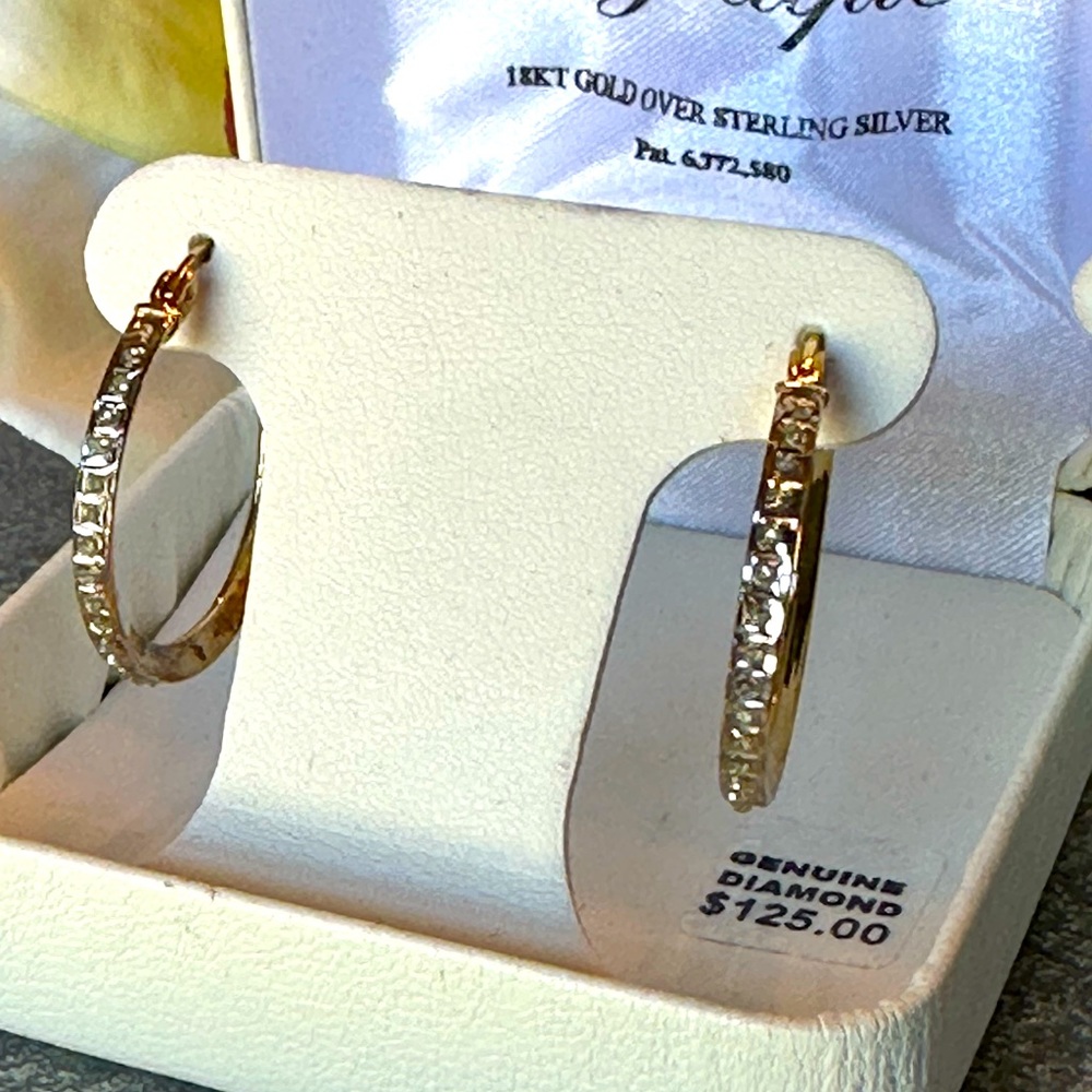 diamond Mystique 18k gold over sterling silver CZ hoop earrings.
